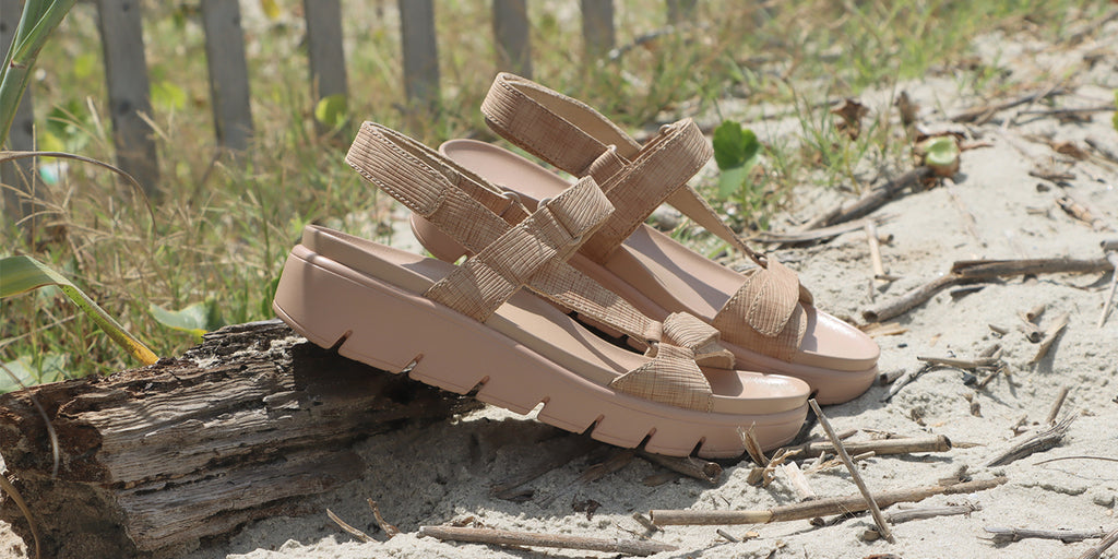 Henna Sand sandal on a heritage outsole with three point adjustable hook-and-loop closures. HEN-7434