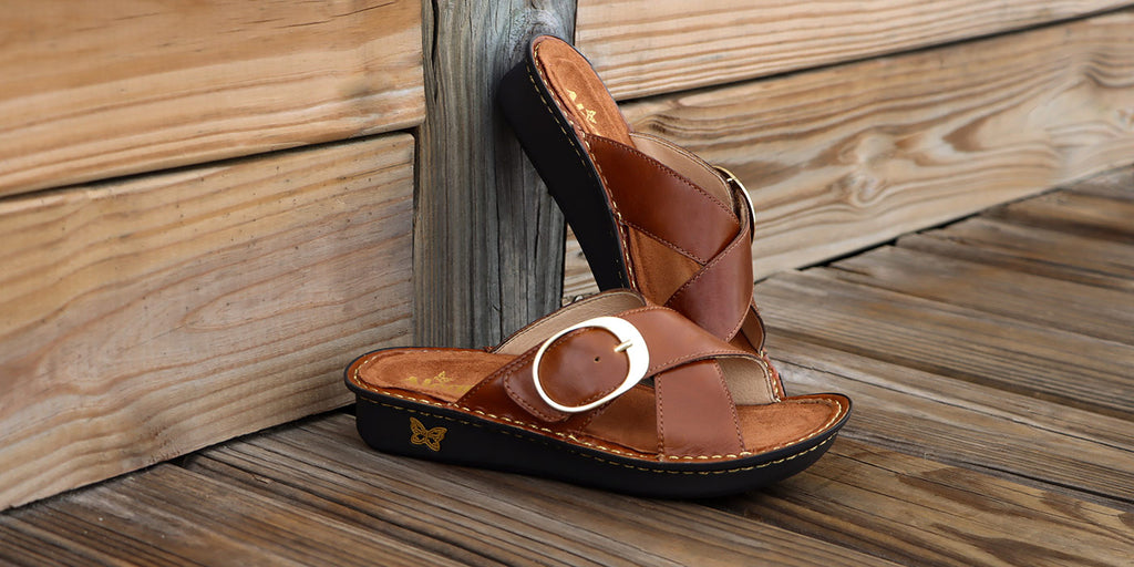 Vanya Luggage sandal with patented footbed design and mini outsole profile.