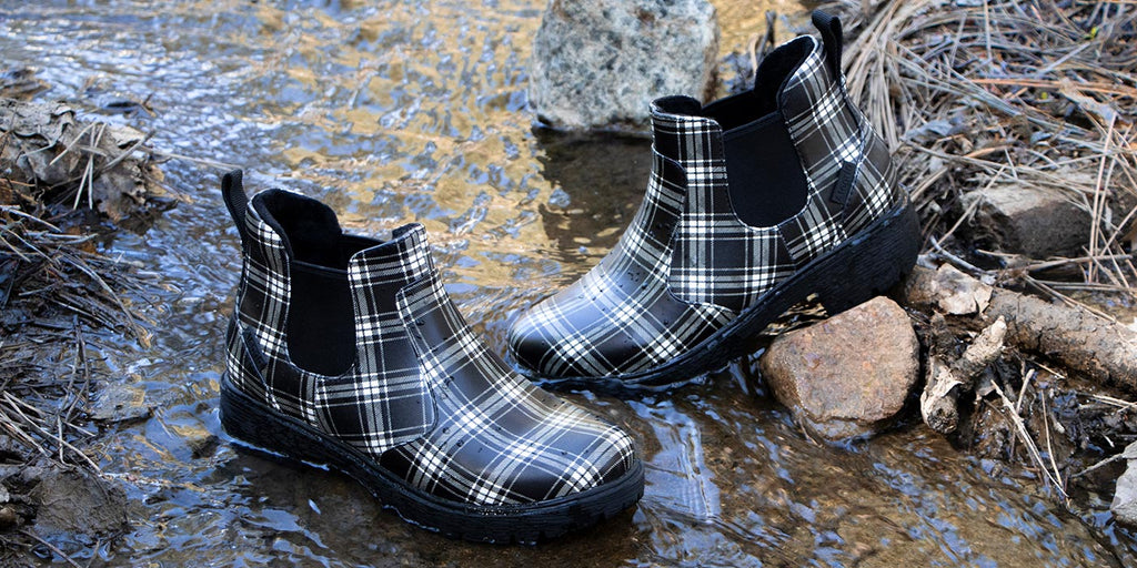 Rowen plaid waterproof chelsea boot with slip-resistant luxe lug outsole.