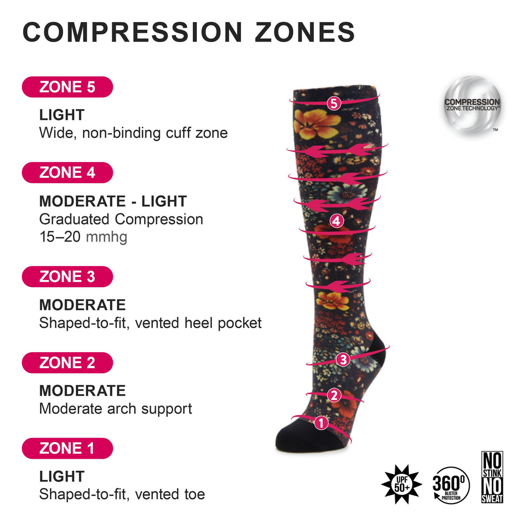 Alegria Compression Sugar Skulls Socks with graduated compression zones. ALG-92600_S4