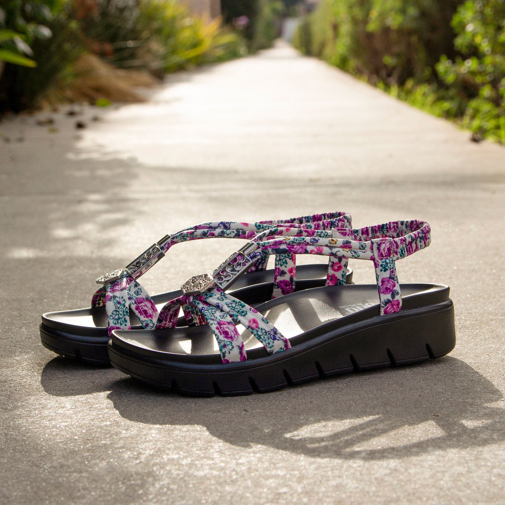 Roz Lovely Fuchsia t-strap sandal with vegan uppers and decorative hardware - ROZ-7553_S2