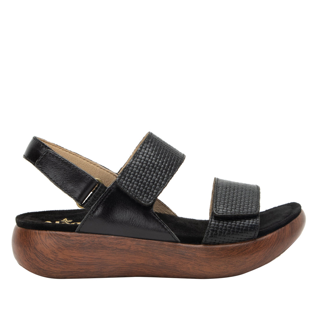 Bailee Woven Noir ankle strap adjustable sandal with non-flexing sleek rocker bottom with built in arch support  - BAI-7462_S3