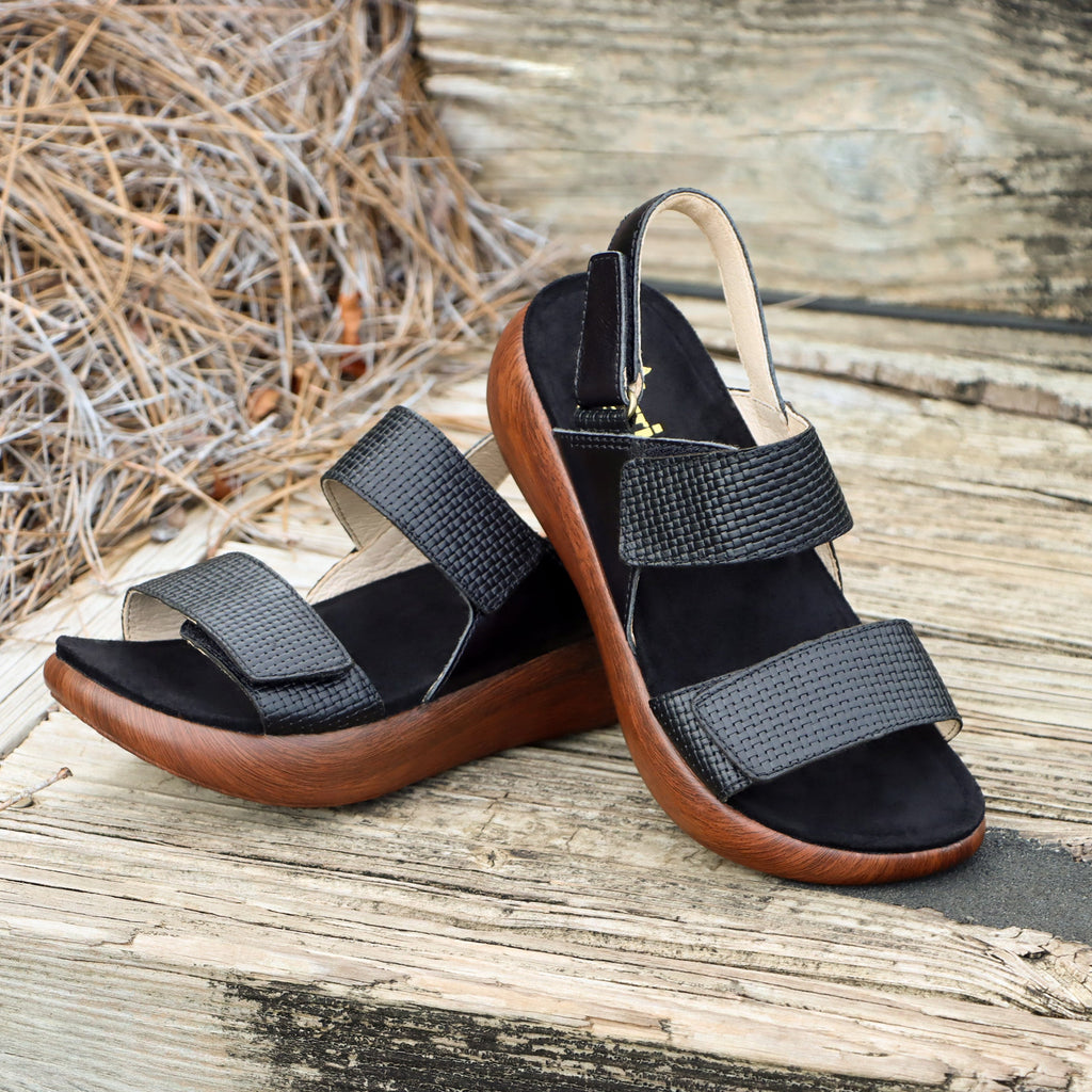 Bailee Woven Noir ankle strap adjustable sandal with non-flexing sleek rocker bottom with built in arch support  - BAI-7462_S2