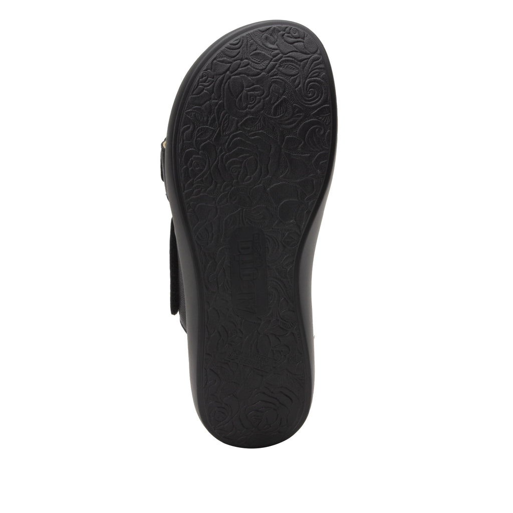 Beatrix Black slip on two strap sandal with flip-flop prong toe post and non-flexing sleek rocker bottom with built in arch support  - BEA-601_S6
