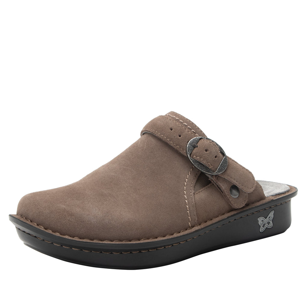 Bryn Taupe Clog  with a swivel strap on a Mini rocker bottom outsole - BRN-7466_S1