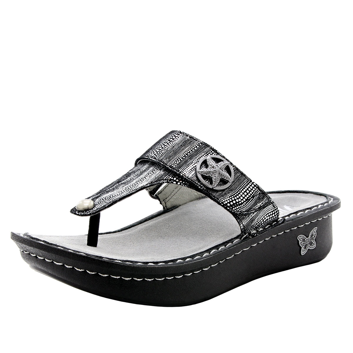 Alegria Women's Size EU 40 US 9.5-10 Leather Casual popular Thong Sandals Textured Black