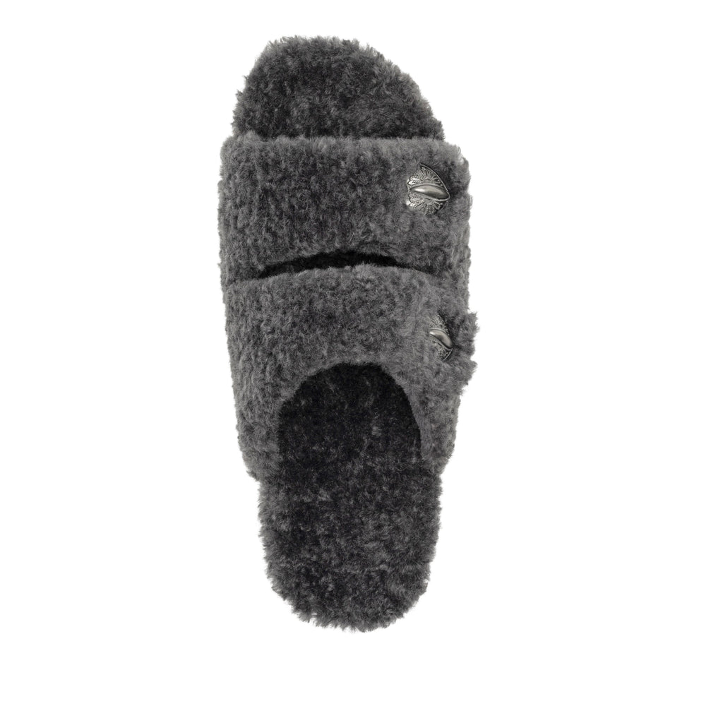 Chillery Graphite slipper sandal with adjustable hook-and-loop straps made in warm sherpa with cozy comfort outsole  - CHI-7561_S5
