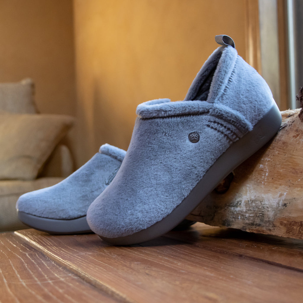 Cozee Fuzzy Wuzzy Grey slipper bootie with warm lining on a cozy comfort outsole  - COZ-7630_S2