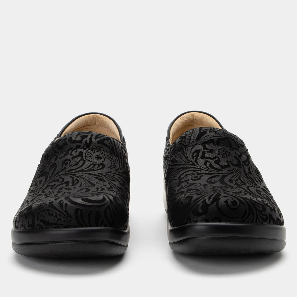 Keli Black Embossed Paisley Professional Shoe | Alegria Shoes