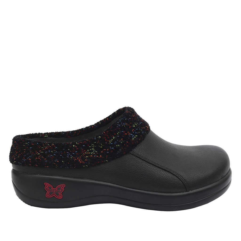 Kyah Black clog on career casual outsole, warm linings and knitted contrast collar for additional warmth - KYA-7630-S3