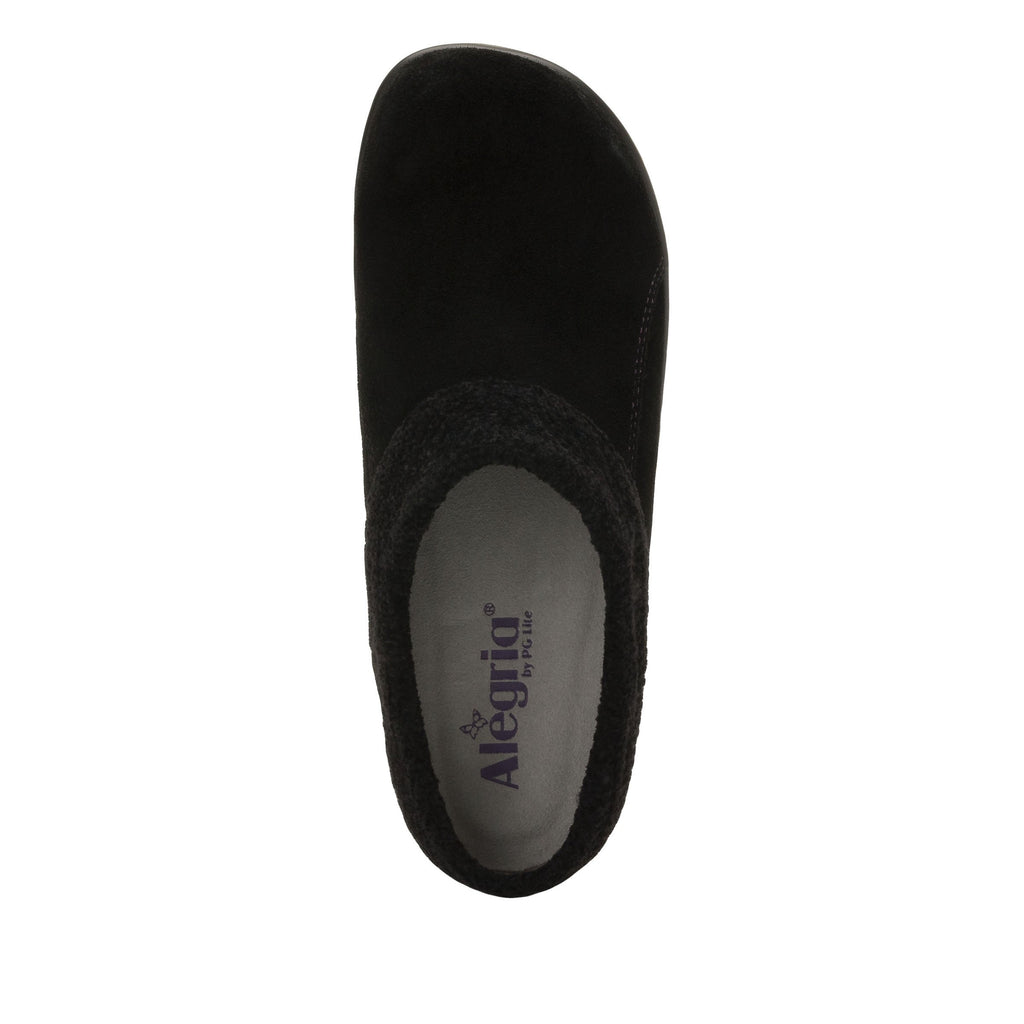 Kyah Black Suede clog on career casual outsole, warm linings and knitted contrast collar for additional warmth - KYA-7632-S5