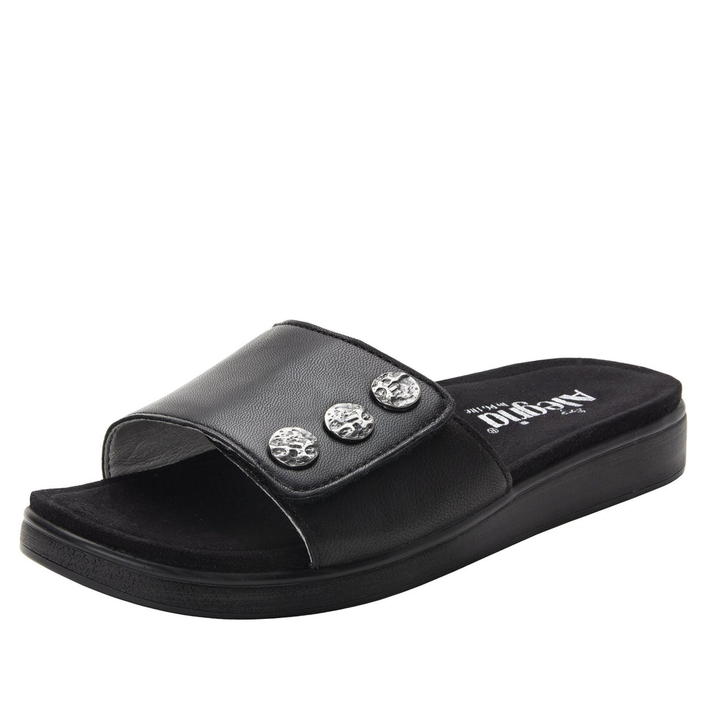 Lilie Black slip-on sandal with hook and loop adjustability and featherweight slip-resistance - LIL-601_S1