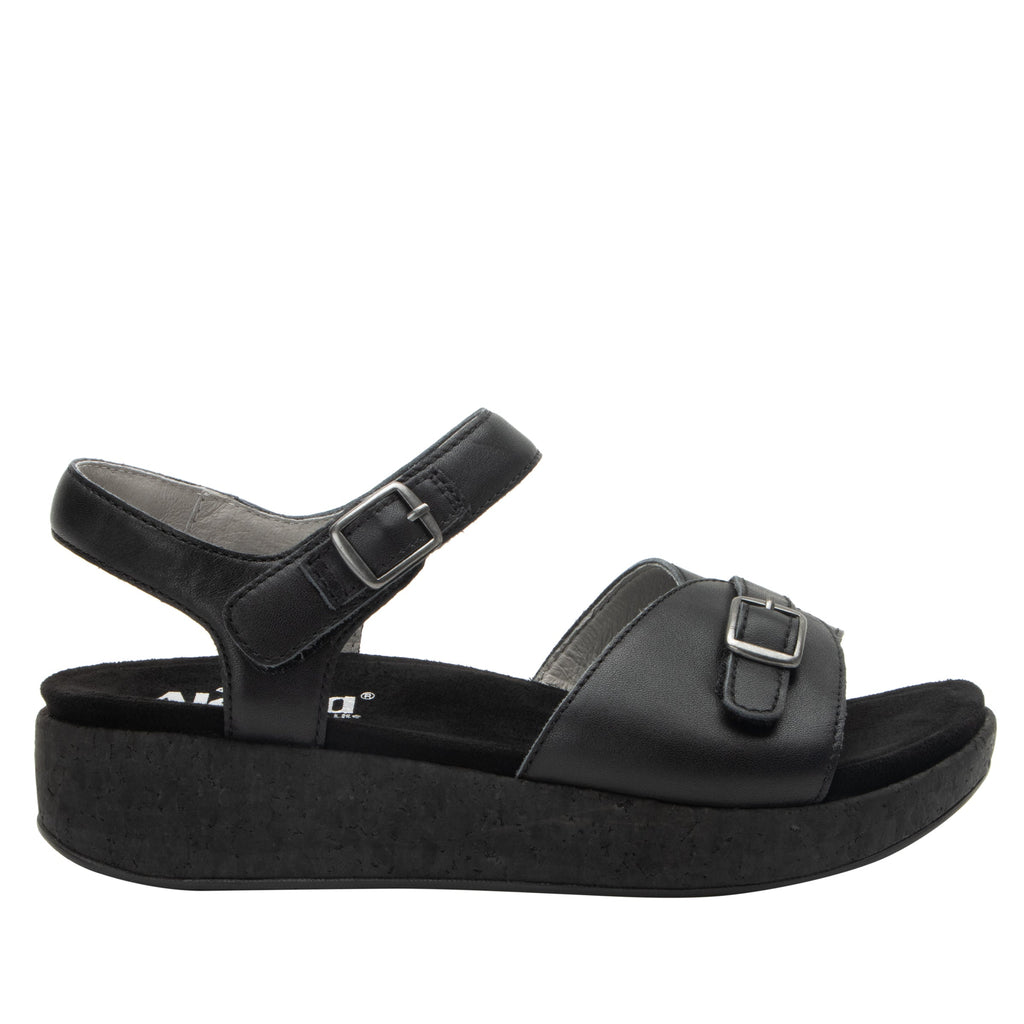 Maryn Coal sandal with adjustable straps on a mini cork wedge rocker outsole- MAR-7406_S2