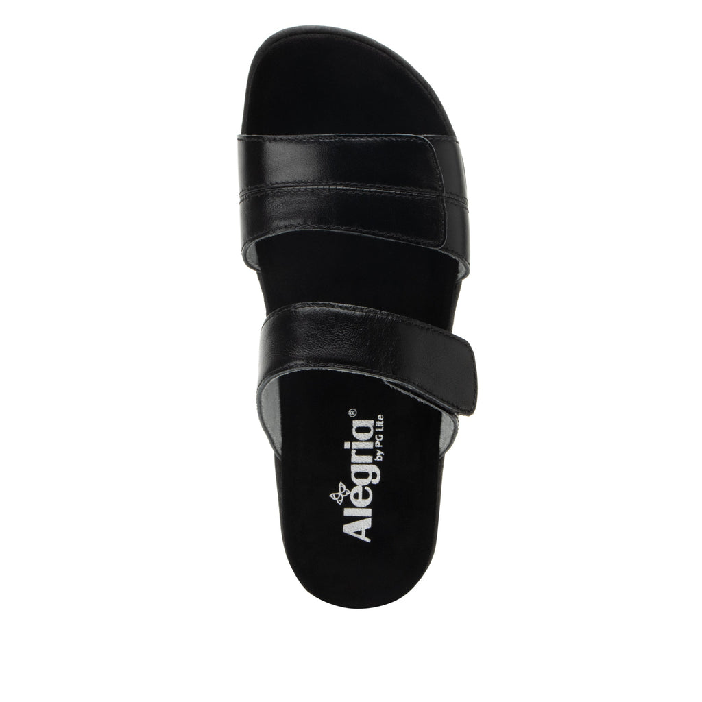 Mena Black sandal with adjustable closures on a mini cork wedge rocker outsole- MEN-7441_S4