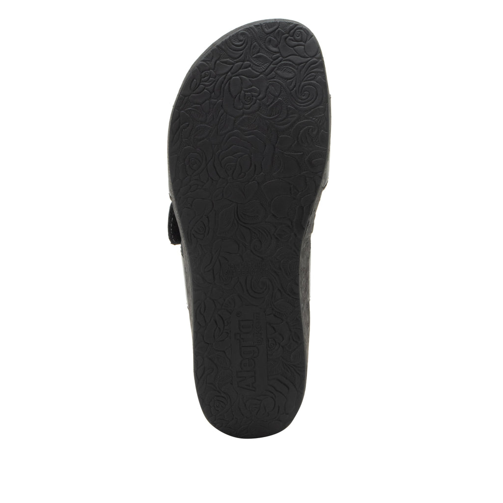 Mena Black sandal with adjustable closures on a mini cork wedge rocker outsole- MEN-7441_S5
