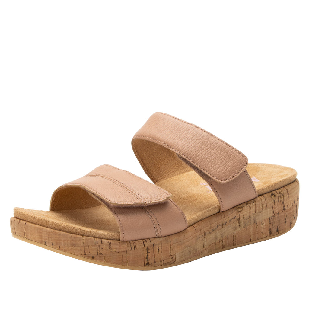 Mena Mauve Mist sandal with adjustable closures on a mini cork wedge rocker outsole- MEN-7443_S1