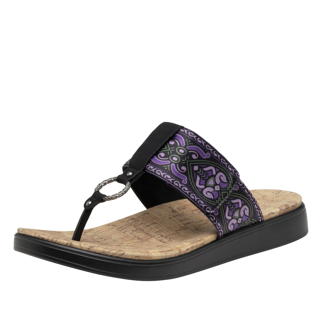 Moxi Free Spirit Crow Comfort Flat flip-flop sandal with adjustable hook and loop closure and decorative ring detailing set on featherweight slip-resistance outsole - MOX-7551_S1