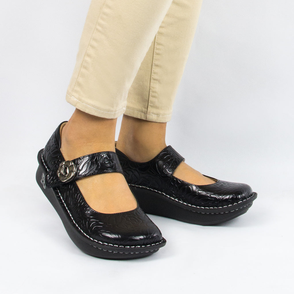 Paloma Black Embossed Rose Mary Jane - Alegria Shoes - 2 (6089204417)