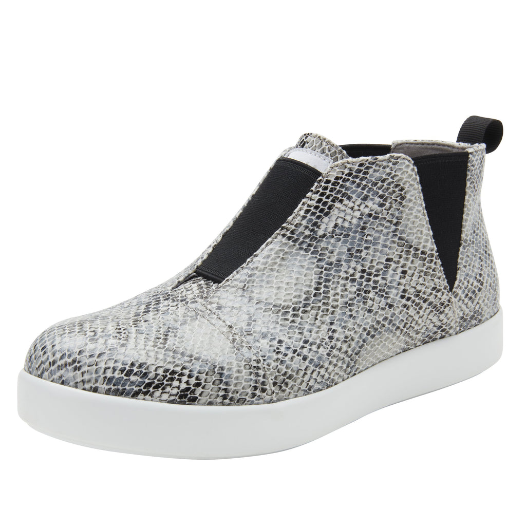 Parker Grey Snake slip-on bootie on the Comfort Athleisure outsole, a fashionable choice for your outfit of the day.  PAR-7915_S1