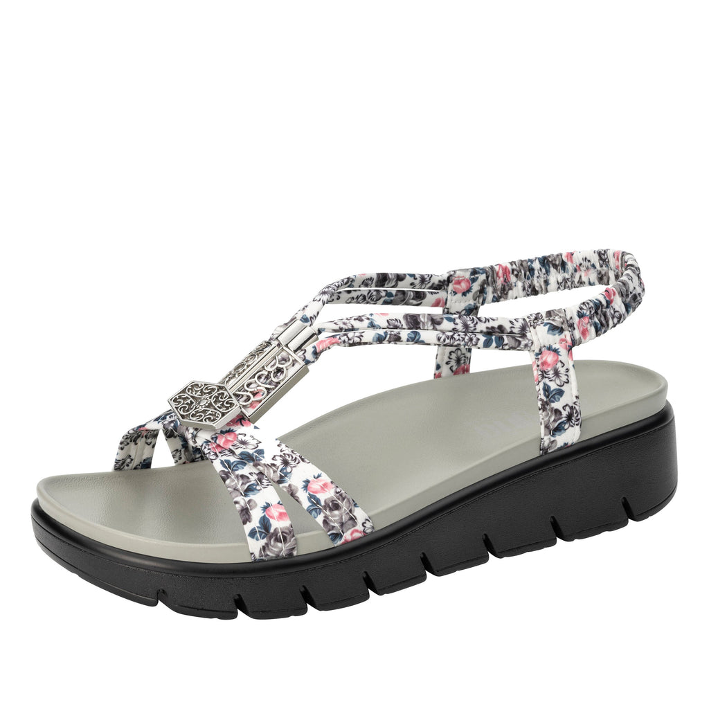Roz Lovely Grey t-strap sandal with vegan uppers and decorative hardware - ROZ-7552_S1