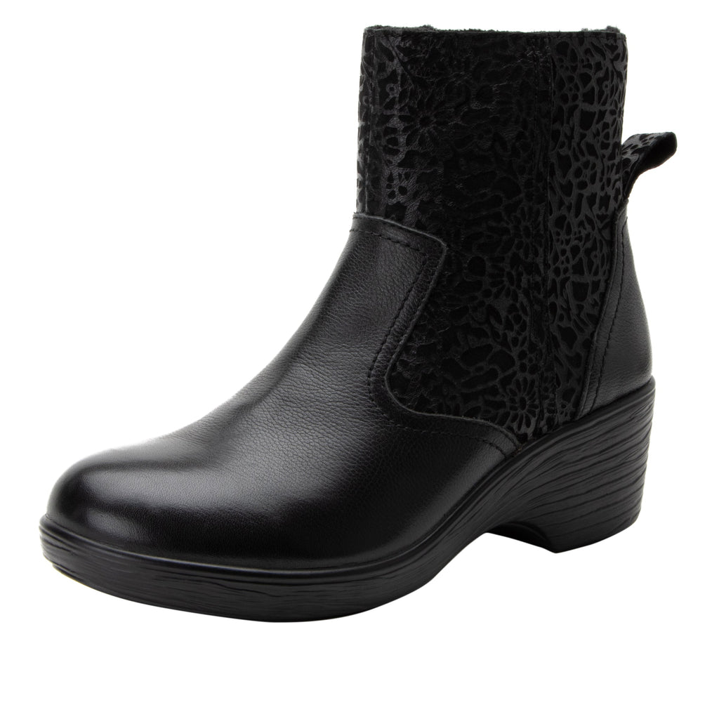 Scarlett Black Boot with a sherpa lining on a wood look wedge outsole - SCA-601_S1