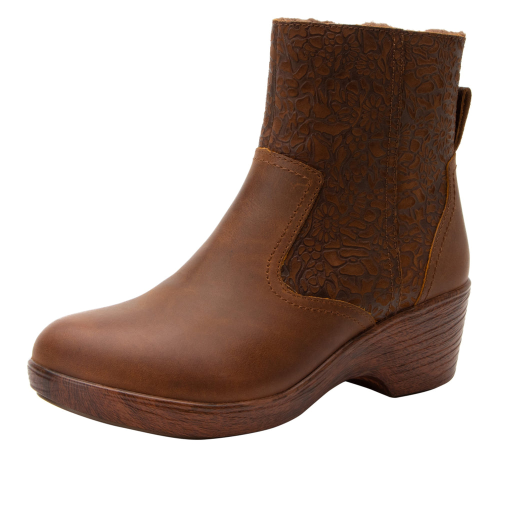 Scarlett Tawny Boot with a sherpa lining on a wood look wedge outsole - SCA-644_S1
