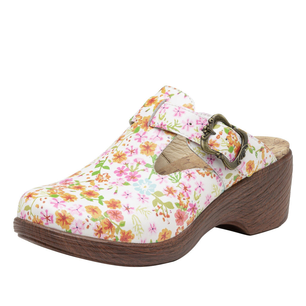 Selina Prime Time buckle clog on a wood look wedge outsole - SEL-7503_S1