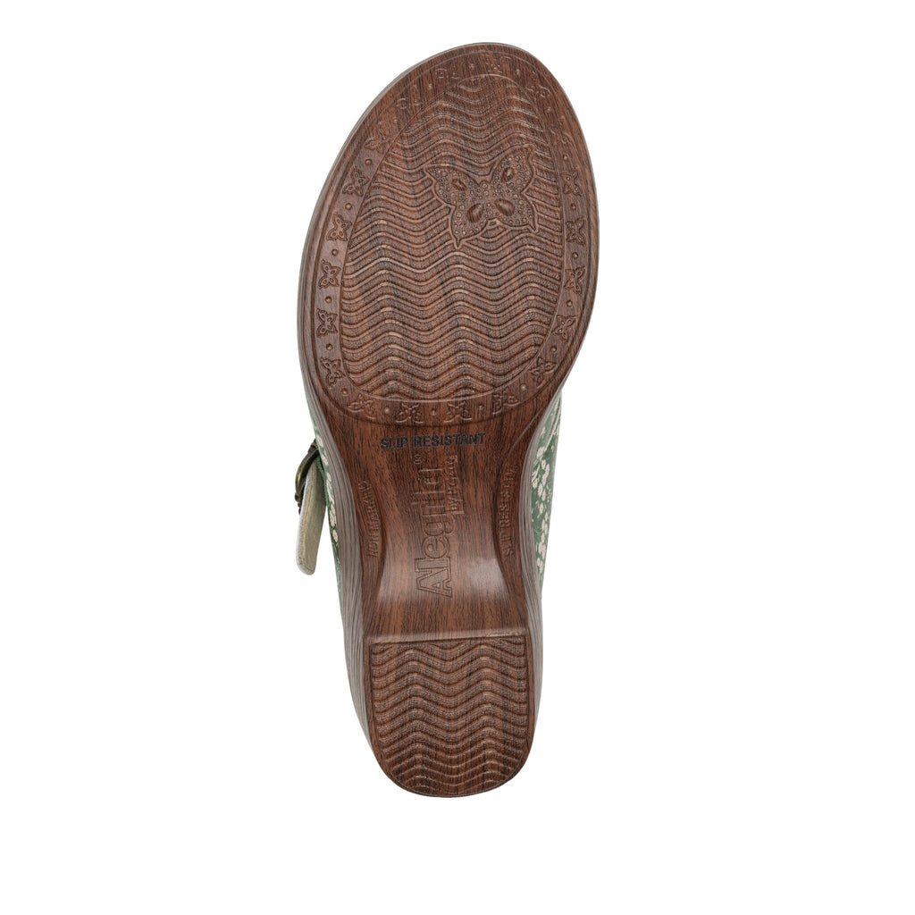 Selina Green Acres buckle clog on a wood look wedge outsole - SEL-7531_S6