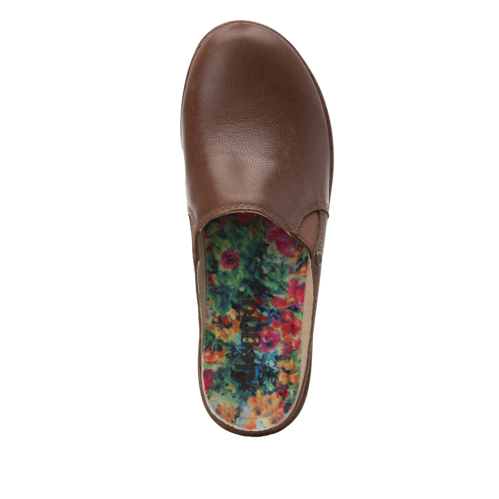 Serenity Aged Cognac clog on a wood look wedge outsole - SER-7739_S5