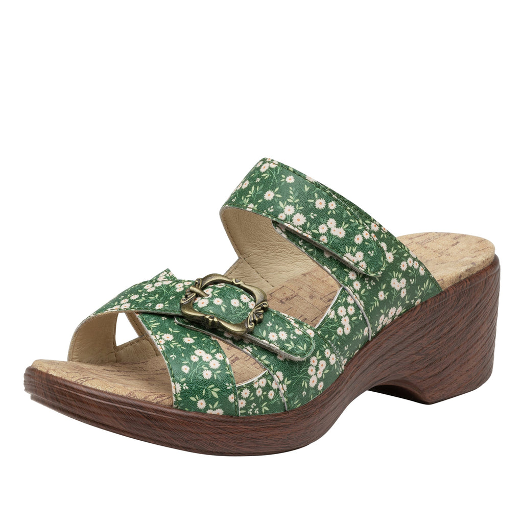 Sierra Green Acres two-strap adjustable hook and loop sandal on a wood look wedge outsole - SIE-7531_S1