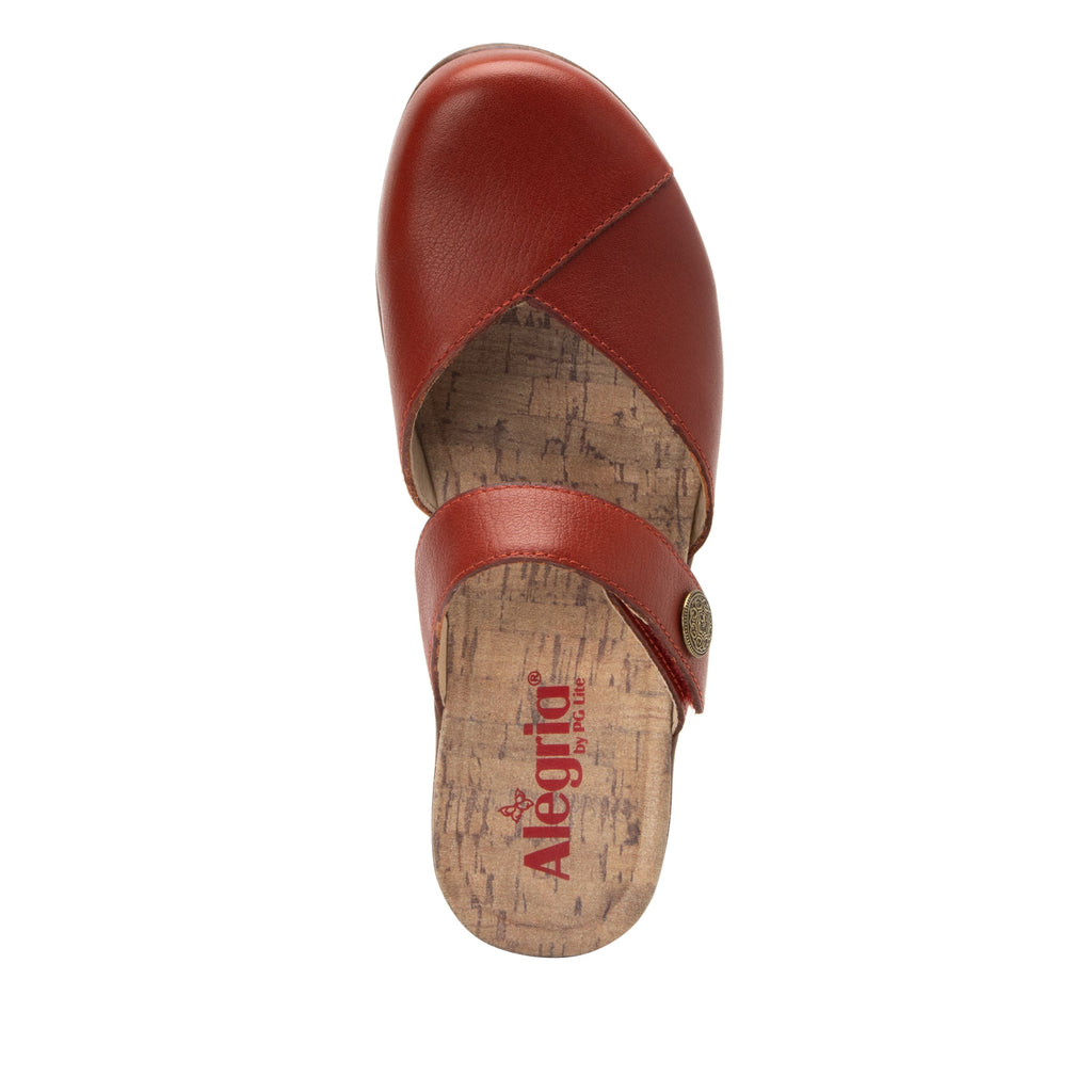 Sydni Rust clog with adjustable hook and loop closure on a wood look wedge outsole - SYD-7444_S5