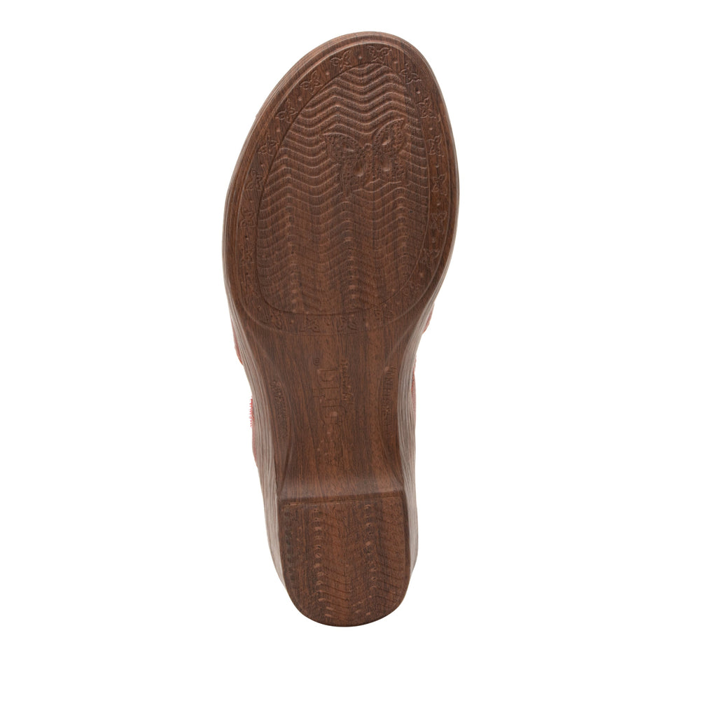 Sydni Rust clog with adjustable hook and loop closure on a wood look wedge outsole - SYD-7444_S6