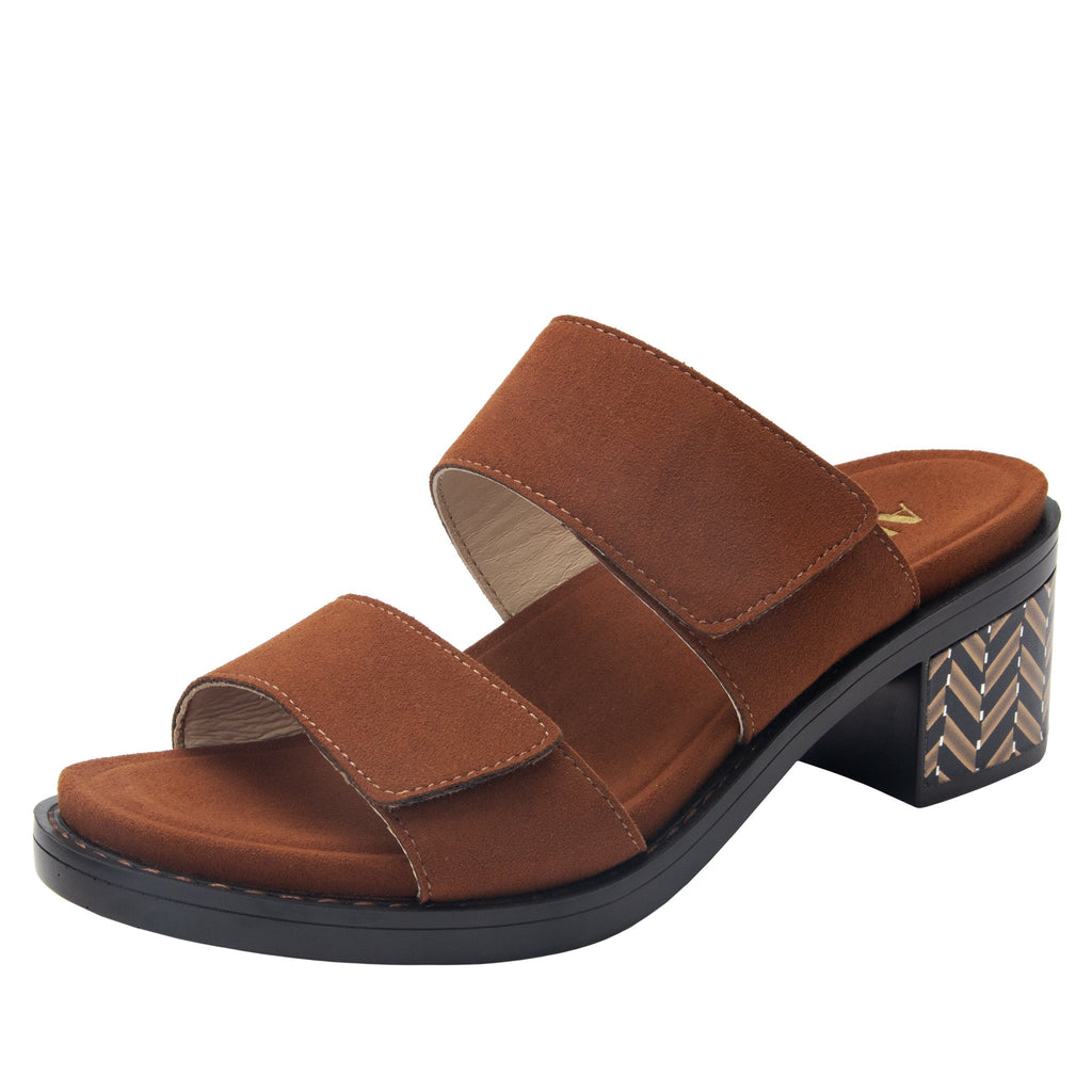 Tia Sienna adjustable strap slip on sandal with printed leather wrapped comfort block heel outsole- TIA-602_S1