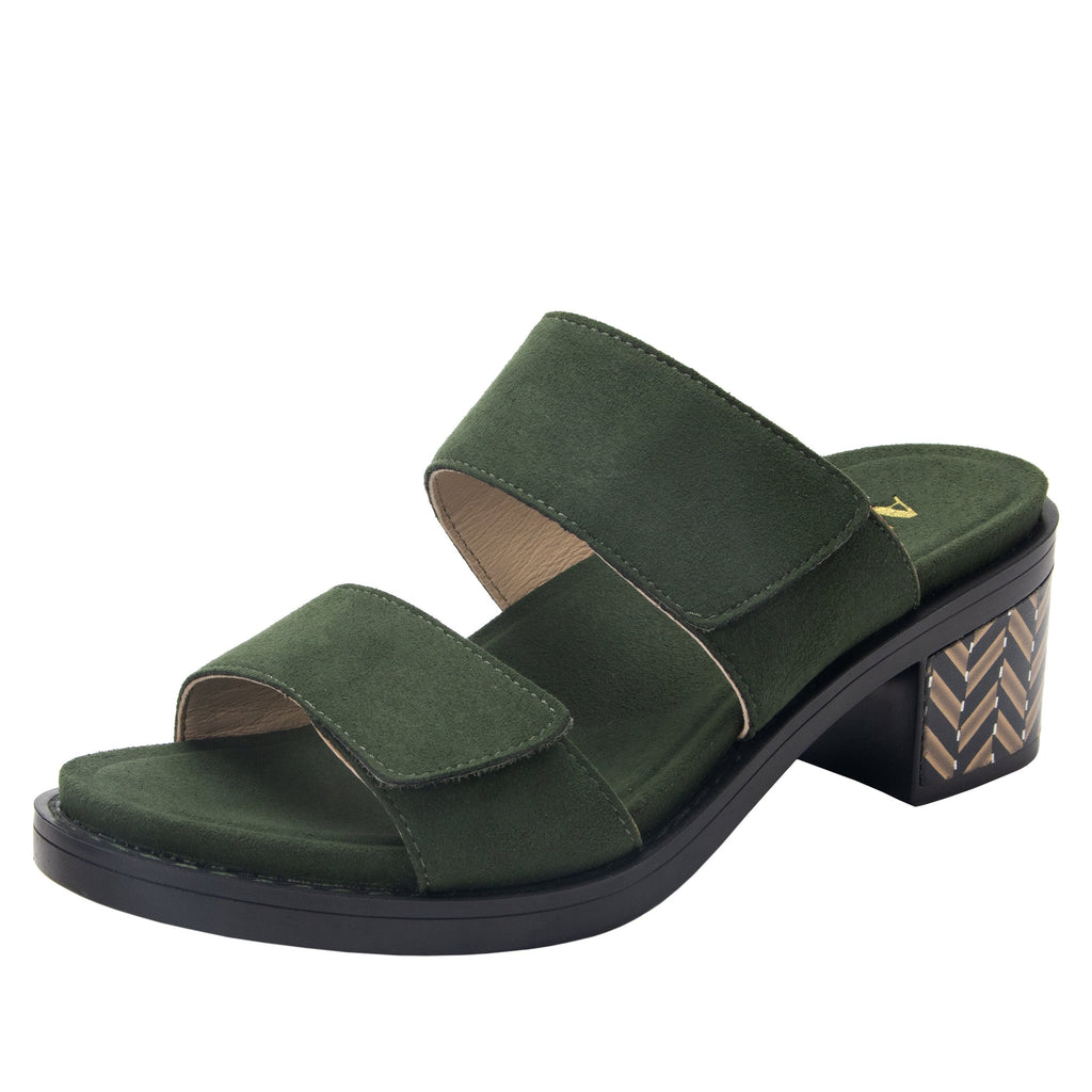 Tia Pine adjustable strap slip on sandal with printed leather wrapped comfort block heel outsole- TIA-606_S1