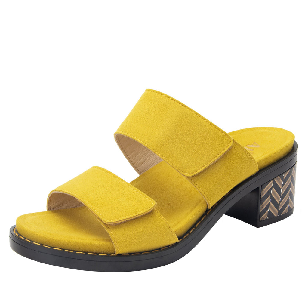 Tia Saffron adjustable strap slip on sandal with printed leather wrapped comfort block heel outsole- TIA-607_S1