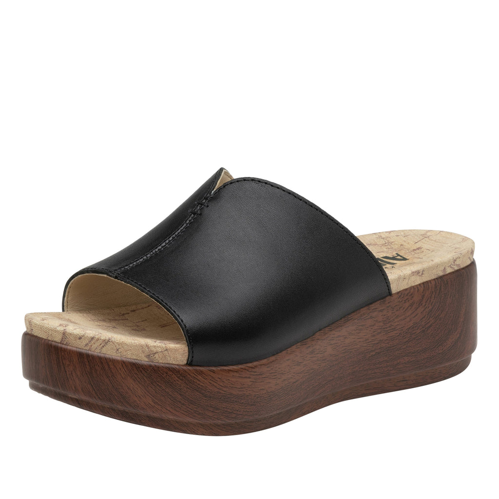 Triniti Black Butter slide sandal on comfort flatform outsole- TRI-641_S1