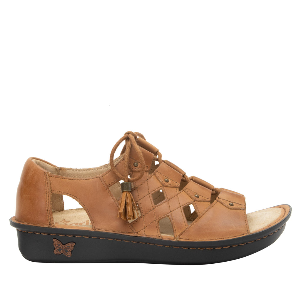 Valerie Cognac Sandal with adjustable laceup on mini outsole - VAL-7420_S3