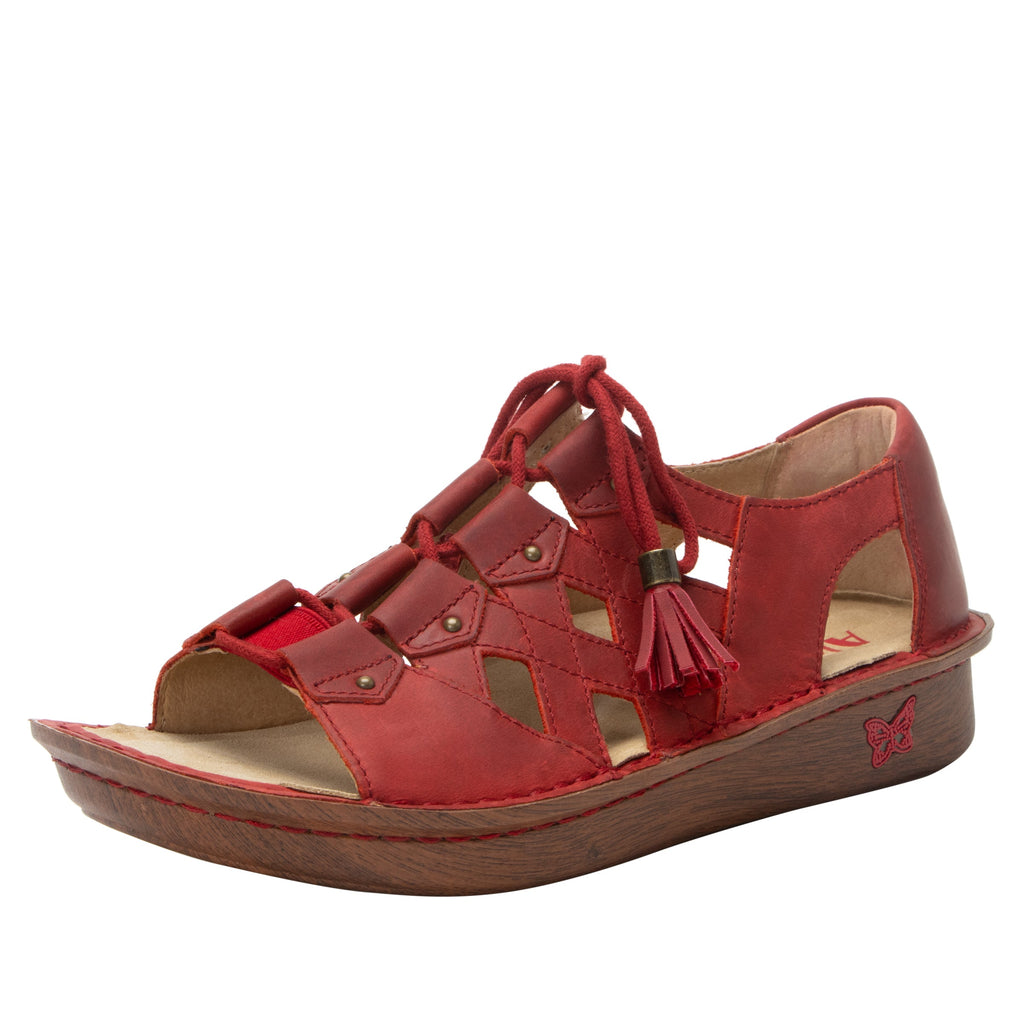 Valerie Oiled Red Sandal with adjustable laceup on mini outsole - VAL-7424_S1