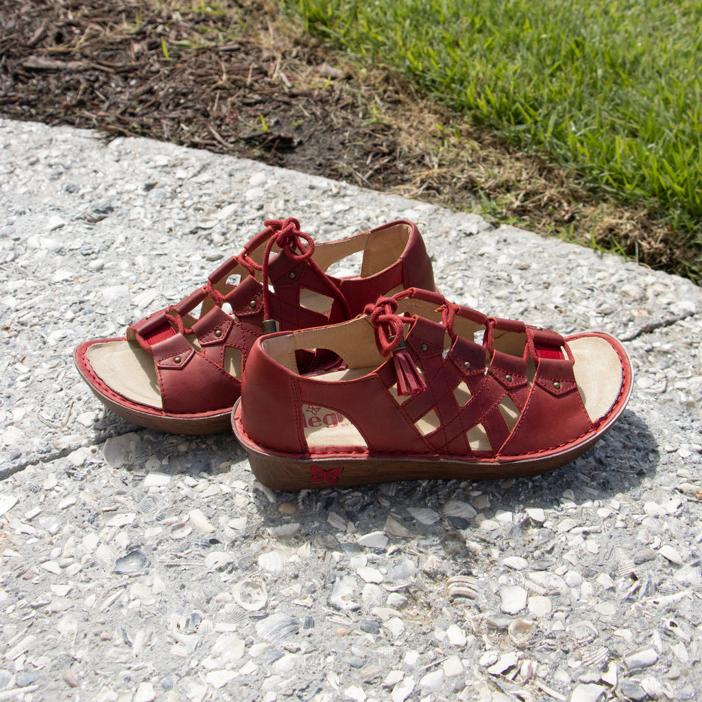 Valerie Oiled Red Sandal with adjustable laceup on mini outsole - VAL-7424_S2