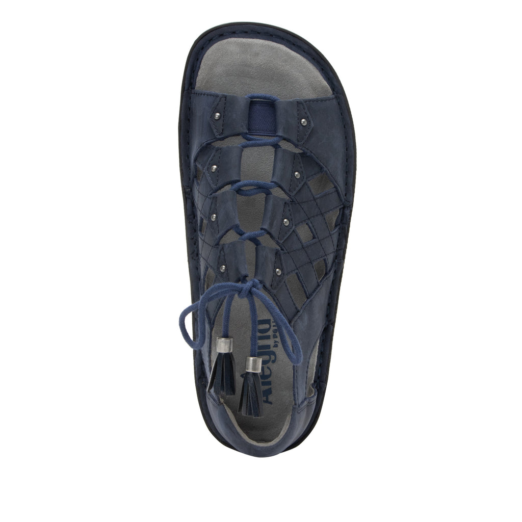 Valerie Oiled Navy Sandal with adjustable laceup on mini outsole - VAL-7425_S5