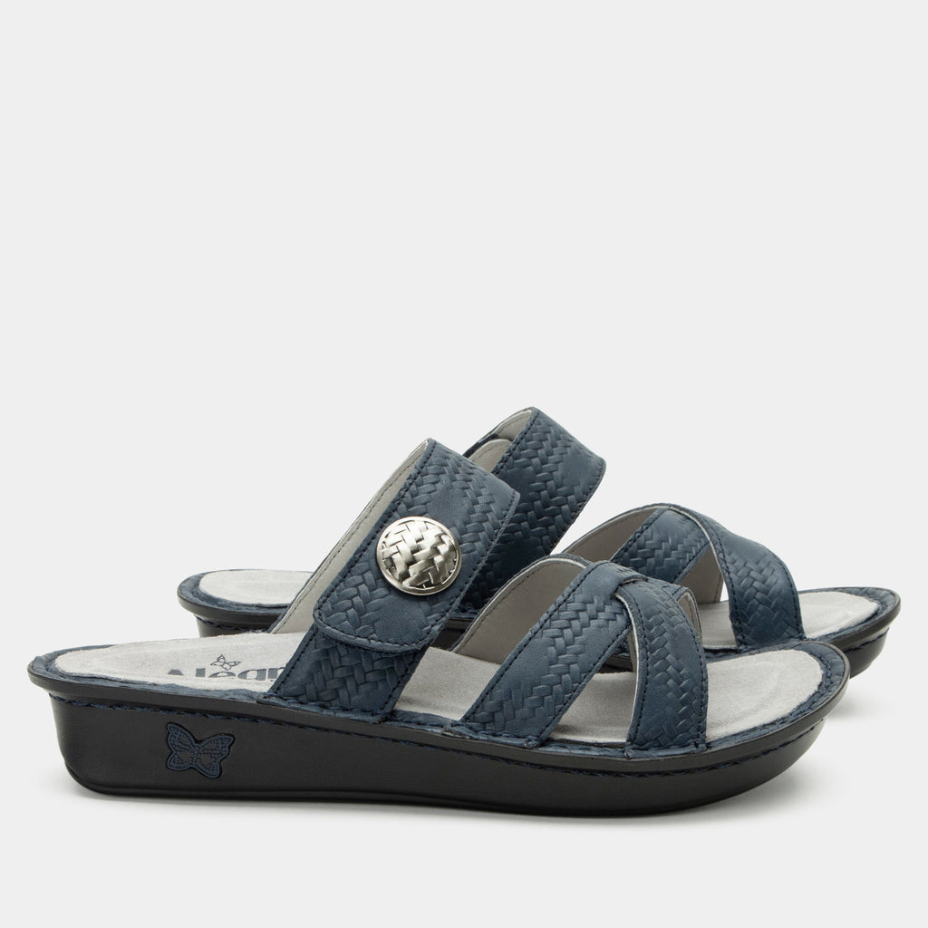 Victoriah Basketry Navy sandal with crisscross detail and adjustable strap on a mini outsole - VIC-6112_S2