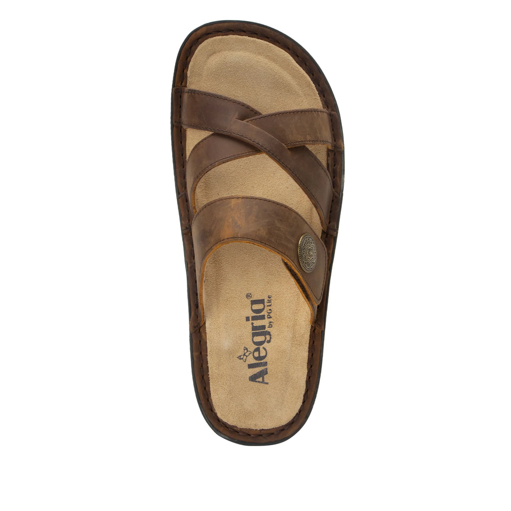 Victoriah Oiled Brown with crisscross detail and adjustable strap slide on sandal on mini outsole - VIC-7412_S5