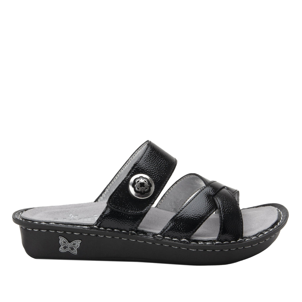 Victoriah Black Patent with crisscross detail and adjustable strap slide on sandal on mini outsole - VIC-7755_S3