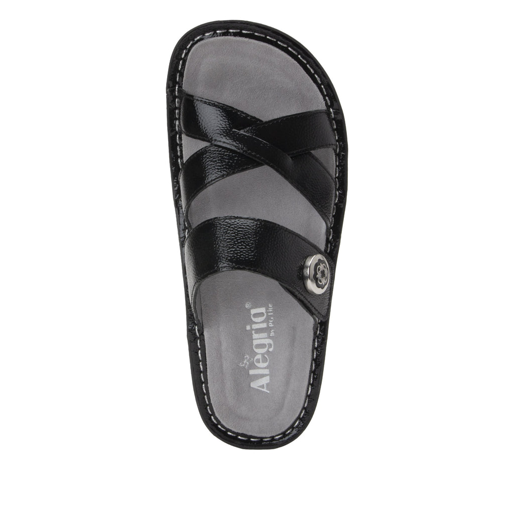 Victoriah Black Patent with crisscross detail and adjustable strap slide on sandal on mini outsole - VIC-7755_S5