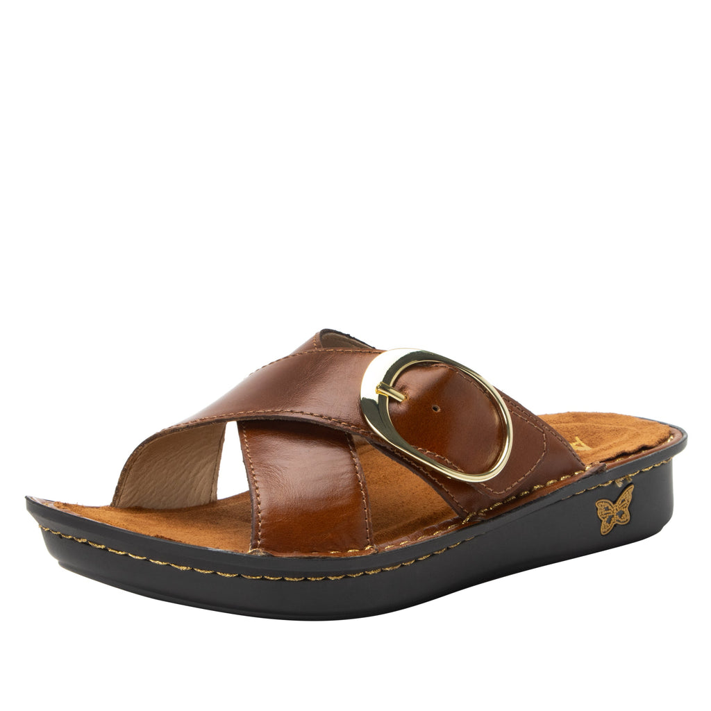 Vanya Luggage slide sandal with cross straps and buckle on a mini outsole - VYA-7773_S1