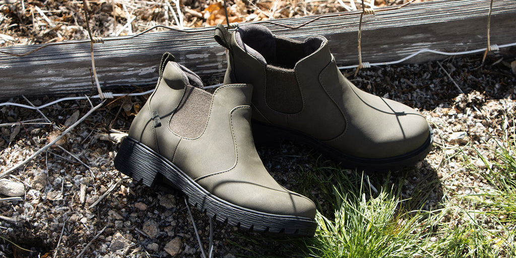 Rowen Relaxed Moss waterproof chelsea style bootie on luxe lug outsole. ROW-8109