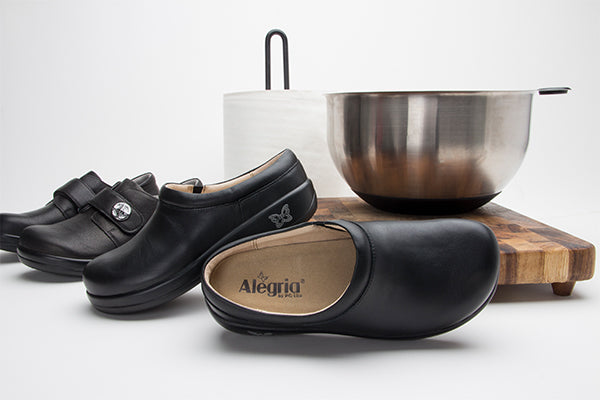 Kayla Black Nappa clog on a career casual outsole and a black leather upper. KAY-601