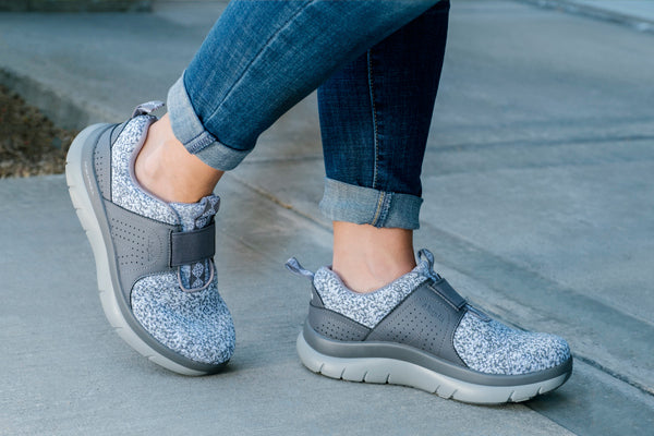 ROK n ROLL™ Rotation featured in Grey, slip on sneaker  with elastic strap over the vamp for added security and Dream Fit® knit upper and built in arch support in rocker outsole and footbed.