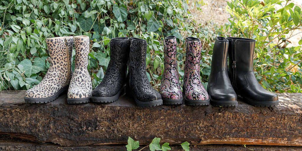 Chalet boots group, featuring four fall colorways; savage, rococo, groovy baby, and upgrade.