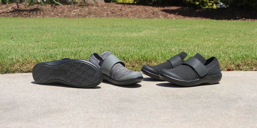 Slip on and go in this adjustable hook-and-loop strap casual shoe featuring a Dream Fit® knit upper.